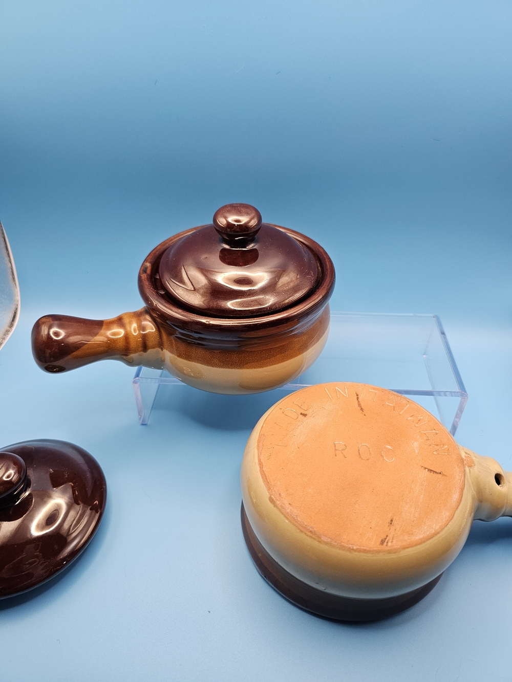 Vintage Made In Taiwan ROC Small Stoneware Crocks With Handles